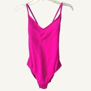 Shade & Shore Micro Crinkle V Neck Medium Coverage One Piece Swimsuit Small Pink